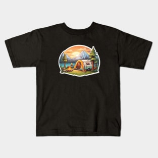 Camping Tent Since Vintage Since Established Sunset Kids T-Shirt